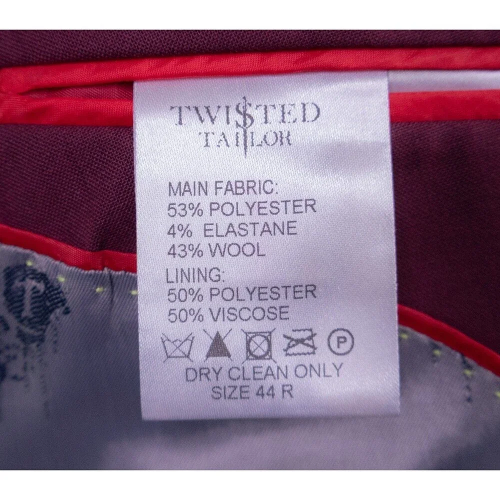 Twisted Tailor X-SLIM Blazer Sport Coat 44R Solid Burgundy Wool Blend 2-Button
